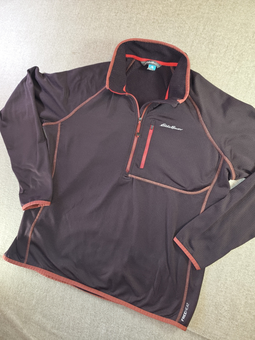 Eddie Bauer PS Brown First Ascent High Route Grid Fleece Red Stitch 1/4 Zip XL